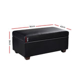 Artiss Storage Ottoman Blanket Box 80cm Leather Black - Front View