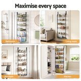 Artiss Over Door Storage Hanger Pantry 6-Tier Metal Hook Hanging Organiser Black - Low Angle
