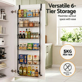 Artiss 2x Over Door Storage Pantry Organiser 6-Tier Metal Hanger Hook Black - 45-Degree Angle