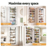 Artiss 2x Over Door Storage Pantry Organiser 6-Tier Metal Hanger Hook Black - Low Angle