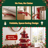 Jingle Jollys Paper Christmas Tree 47CM w/ Star Topper Xmas Decoration Tabletop Red DIY Ornament Set - 45-Degree Angle