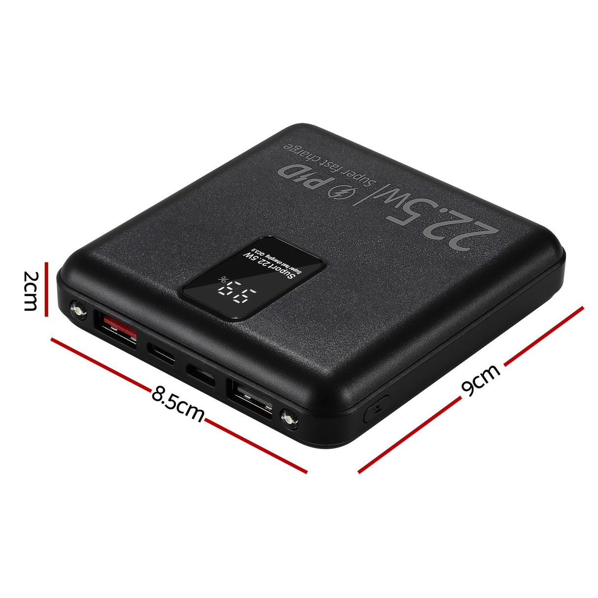 10000mAh Fast Charge Portable Power Bank with PD22.5W Quick Charging for Phones - Black