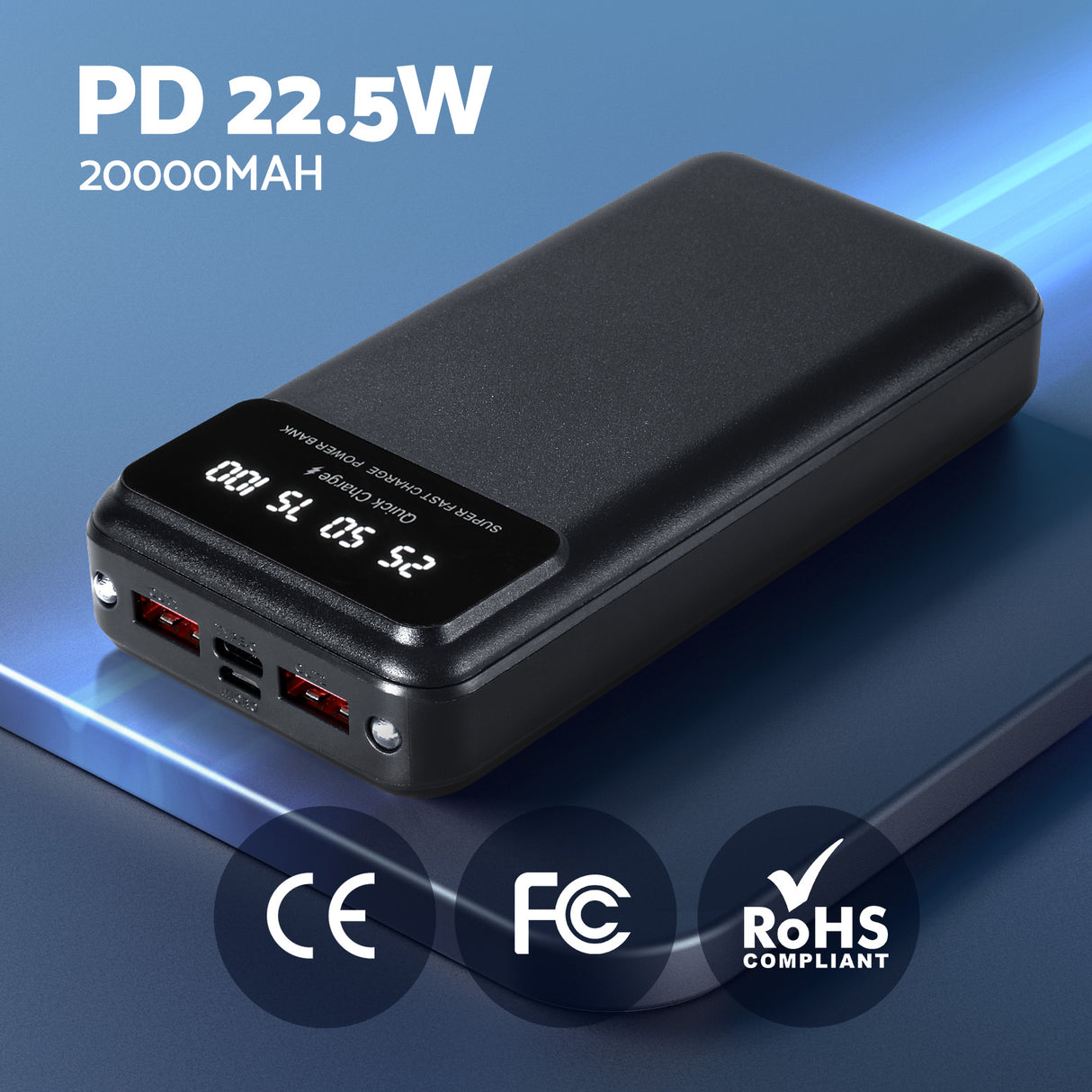 High-Capacity 20000mAh Portable Power Bank with PD22.5W Fast Charging for All Devices - Black