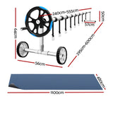 Aqua Buddy Pool Cover 600 Micron 11x4.8m w/ Roller 5.55m Black Solar Blanket - Front View