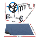 Aqua Buddy Pool Cover 600 Micron 6.5x3m w/ Roller 5.55m Black Solar Blanket - Front View