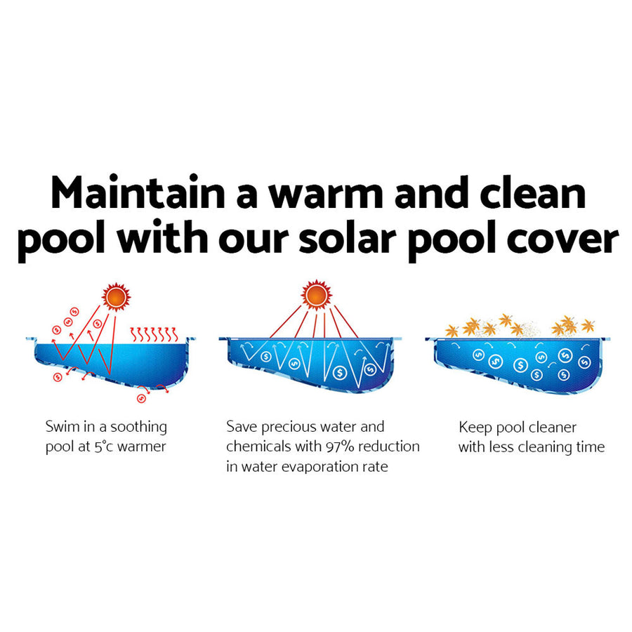 Aquabuddy 500 micron solar pool cover, 6.5 x 3m, blue and silver, silver underside