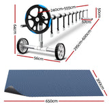 Aqua Buddy Pool Cover 500 Micron 6.5x3m w/ Blue Roller 5.55m Swimming Pools Black Solar Blanket - Front View