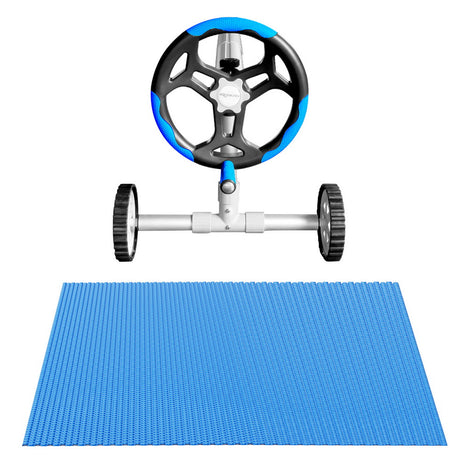 Aqua Buddy 600 micron blue solar pool cover 7x4m with aluminium roller, adjustable aluminium pool roller