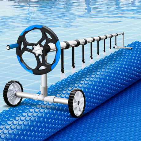 Aqua Buddy 600 micron blue solar pool cover 7x4m with aluminium roller