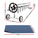 Aqua Buddy Pool Cover 600 Micron 7x4m w/ Roller 5.55m Swimming Pools Black Solar Blanket - Front View