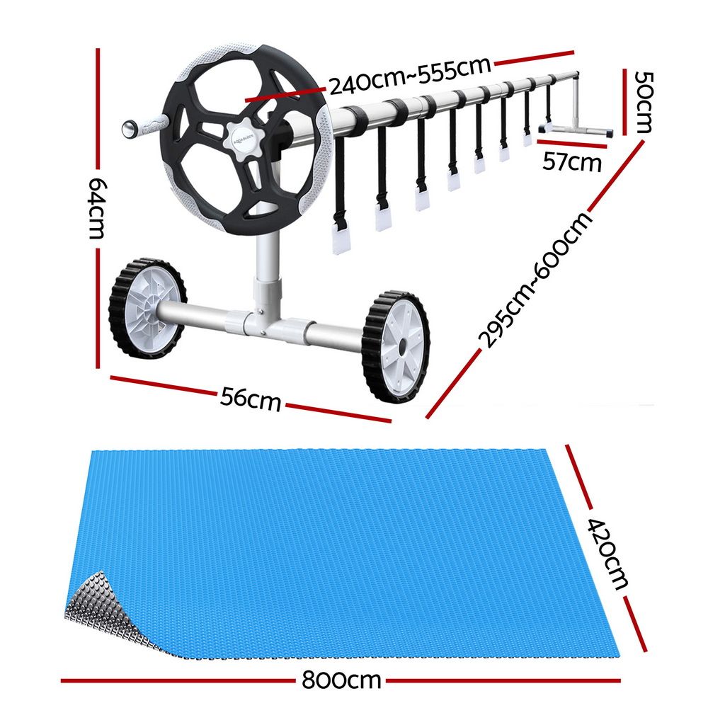 Aquabuddy Pool Cover 400 Micron 8x4.2m Swimming Pool Solar Blanket 5.5m Roller