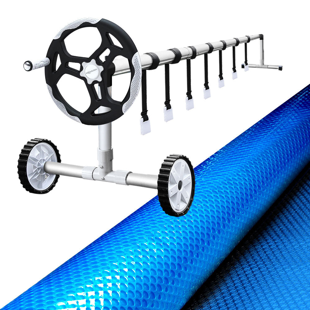 Aquabuddy Pool Cover 8x4.2m 400 Micron Blue Swimming Pool Solar Blanket 5.5m Roller