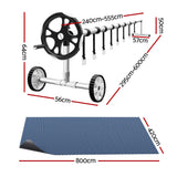 Aqua Buddy Pool Cover 600 Micron 8x4.2m w/ Roller 5.55m Swimming Pools Black Solar Blanket - Front View