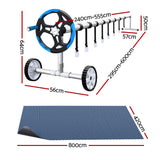 Aqua Buddy Pool Cover 600 Micron 8x4.2m w/ Blue Roller 5.55m Swimming Pools Black Solar Blanket - Front View
