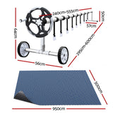 Aqua Buddy Pool Cover 600 Micron 9.5x5m w/ Roller 5.55m Swimming Pools Black Solar Blanket - Front View