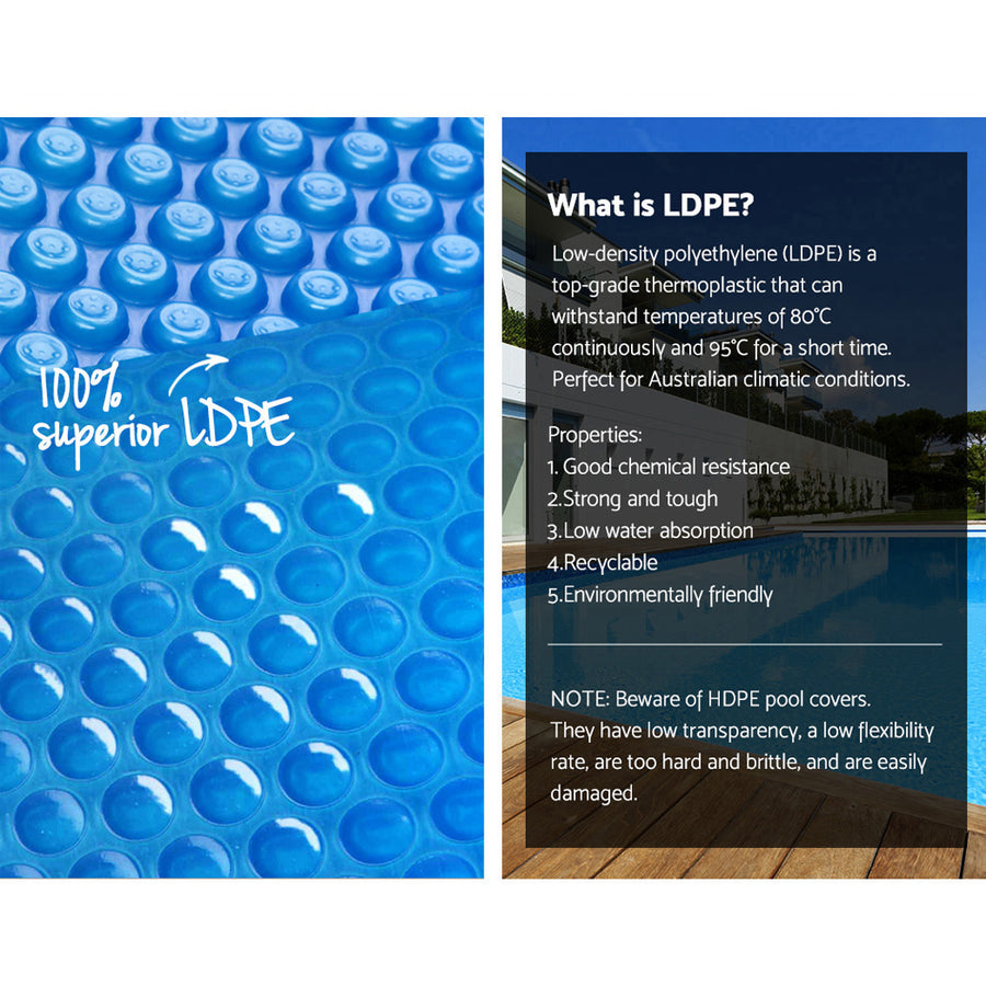 Aquabuddy blue 500 micron solar pool cover, 9.5x5m bubble blanket, welded joints