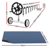 Aqua Buddy Pool Cover 500 Micron 9.5x5m w/ Roller 5.55m Swimming Pools Black Solar Blanket - Front View