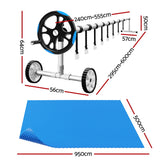 Aqua Buddy Pool Cover 600 Micron Solar Heat 9.5x5m Blanket w/ 5.55m Roller Blue - Front View