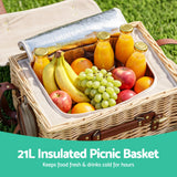 Alfresco 2 Person Insulated Picnic Basket Set with Foldable Wood Table Mat - Top-Down View