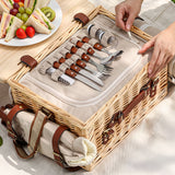 Alfresco 2 Person Insulated Picnic Basket Set with Foldable Wood Table Mat - 45-Degree Angle