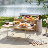 Alfresco 2 Person Insulated Picnic Basket Set with Foldable Wood Table Mat - Close-Up Angle