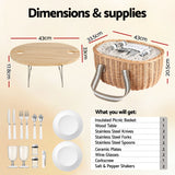 Alfresco 2 Person Insulated Picnic Basket Set with Foldable Wood Table - Front View