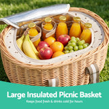 Alfresco 2 Person Insulated Picnic Basket Set with Foldable Wood Table - Top-Down View
