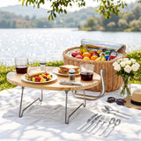 Alfresco 2 Person Insulated Picnic Basket Set with Foldable Wood Table - Close-Up Angle
