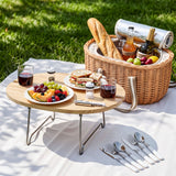 Alfresco 2 Person Insulated Picnic Basket Set with Foldable Wood Table - Low Angle