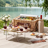Alfresco 4 Person Insulated Picnic Basket Set with Foldable Wood Table Mat - Close-Up Angle