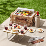 Alfresco 4 Person Insulated Picnic Basket Set with Foldable Wood Table Mat - Low Angle