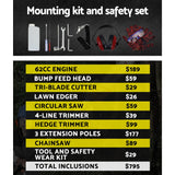 Giantz 62CC Pole Chainsaw Hedge Trimmer Brush Cutter Whipper Snipper Saw 9-in-1 - Rear View
