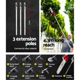 Giantz 65CC Pole Chainsaw Hedge Trimmer Brush Cutter Whipper Snipper 9-in-1 4.3m - 45-Degree Angle
