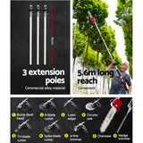 Giantz 62CC Pole Chainsaw Hedge Trimmer Brush Cutter Whipper 9-in-1 5.6m Red - Close-Up Angle
