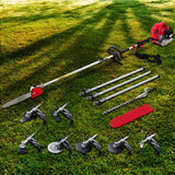 Giantz 62CC Pole Chainsaw Hedge Trimmer Brush Cutter Whipper 9-in-1 5.6m Red - Low Angle