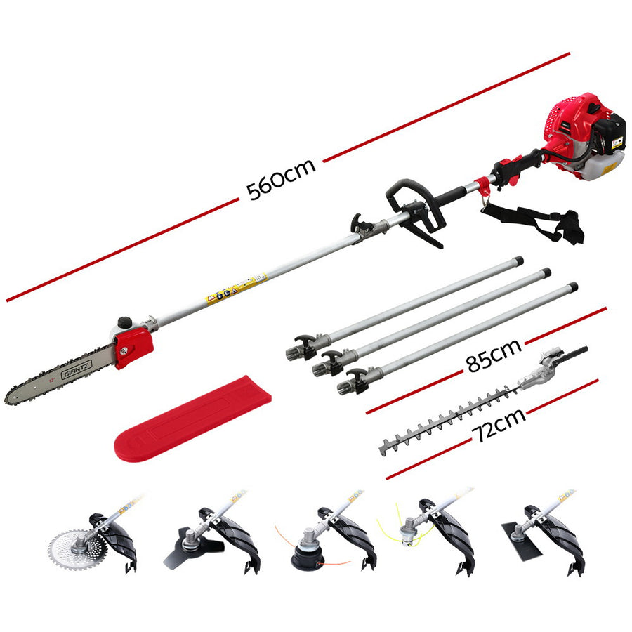 Giantz 62CC Pole Chainsaw Hedge Trimmer Brush Cutter Whipper 7-in-1 5.6m Red, image 2