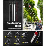 Giantz 62CC Pole Chainsaw Hedge Trimmer Brush Cutter Whipper 7-in-1 5.6m Red - Rear View