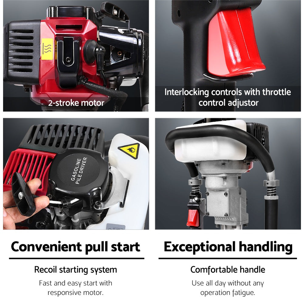 Giantz Petrol Post Driver 2-Stroke 32.7CC Rammer Pile Star Picket Fence Hole Red