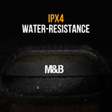 M&B Portable Splash Proof 120W Bluetooth Party Speaker with Karaoke Microphone, IPX4, TWS Pairing, Multi-Input, Lithium Battery, RGB, USB Charging - Side View