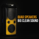 M&B Portable Splash Proof 120W Bluetooth Party Speaker with Karaoke Microphone, IPX4, TWS Pairing, Multi-Input, Lithium Battery, RGB, USB Charging