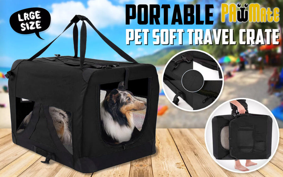 L Portable Soft Dog Crate - BLACK