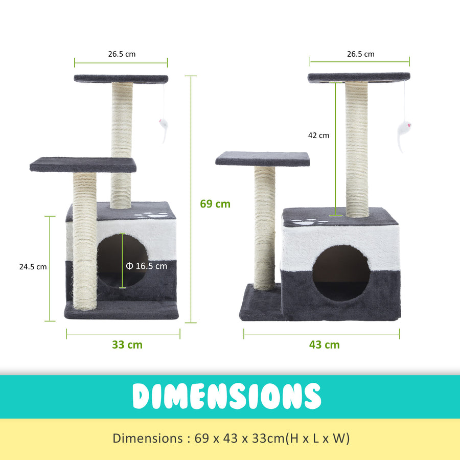 69cm Cat Tree Scratcher MONO - GREY
