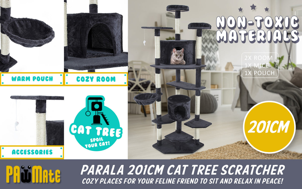201cm Cat Tree Scratcher PARALA - GREY