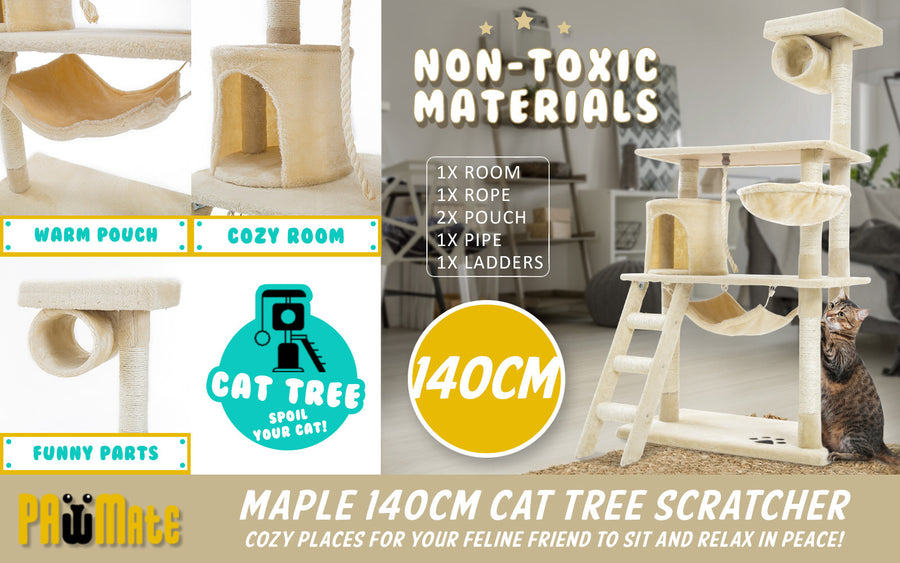 140cm Cat Tree Scratcher MAPLE - BEIGE