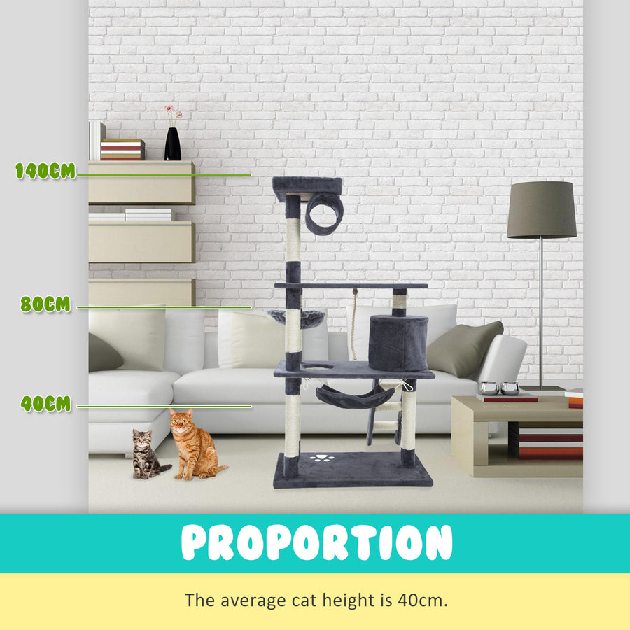 140cm Cat Tree Scratcher MAPLE - GREY