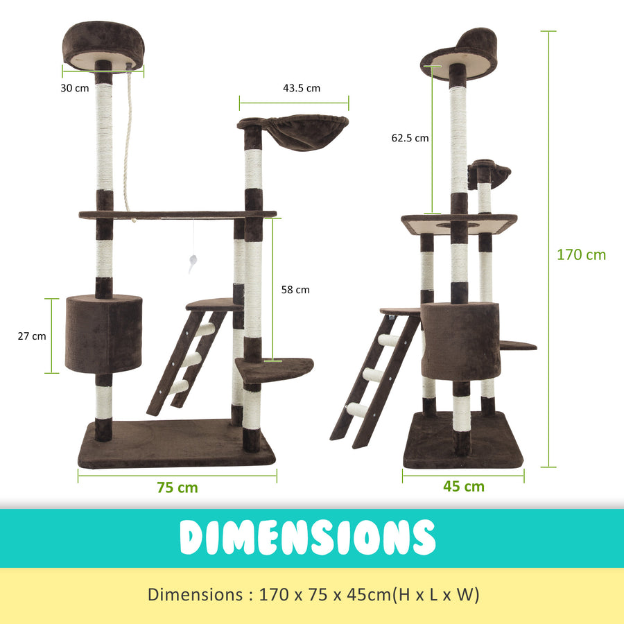 170cm Cat Tree Scratcher FUJI - BROWN