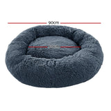 i.Pet Pet Bed Dog Cat 90cm Large Calming Soft Plush Bed Dark Grey - Front View