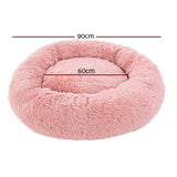 i.Pet Pet Bed Dog Cat 90cm Large Calming Soft Plush Pink - Front View