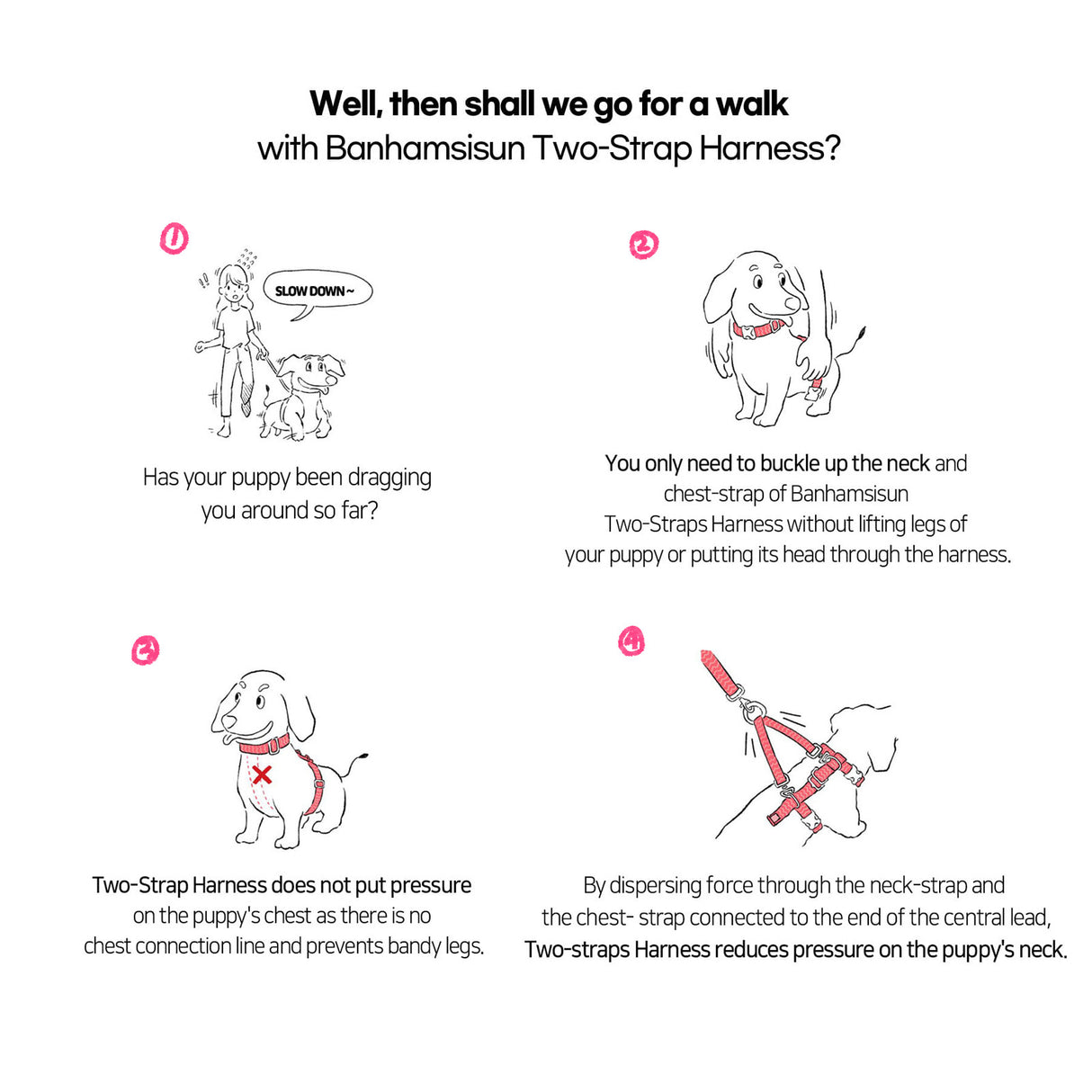 Double-Lined Straps Harness M - MARBLE PINK