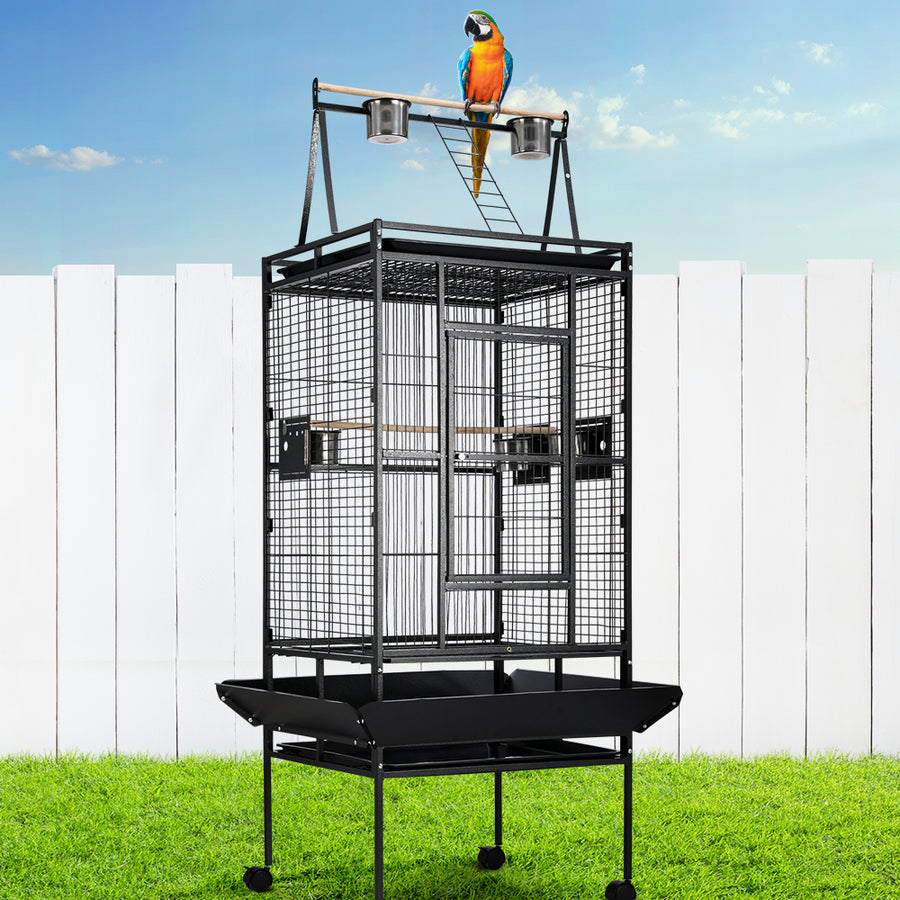 i.Pet large wrought iron bird cage aviary on wheels, black